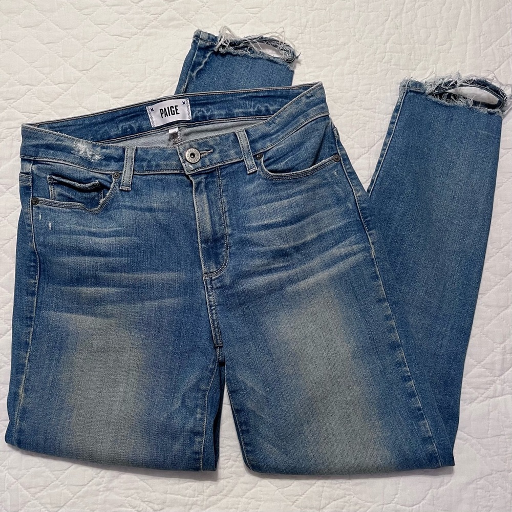 PAIGE Hoxton Crop Distressed Hem Denim Jeans Size 28